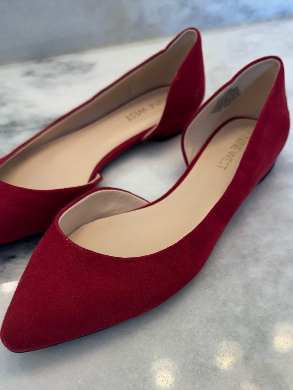 Nine West Red Suede Pointed-Toe D'Orsay Flats